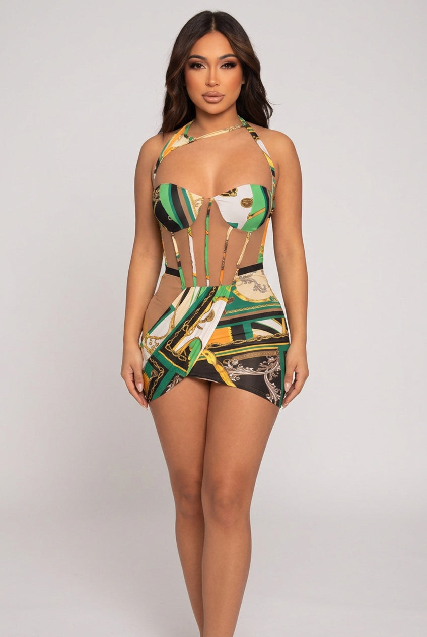 Women's Printed Halter Cutout Mini Dress - photo 2