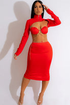 Women's Pearl Bra Top, One Shoulder Crop Top & Midi Skirt 3-Piece Set