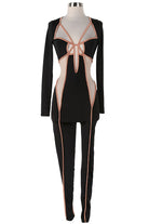 Women's Contrast Trim Crisscross Cutout Long Sleeve Jumpsuit