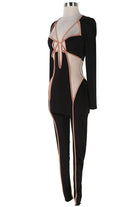 Women's Contrast Trim Crisscross Cutout Long Sleeve Jumpsuit - photo 2