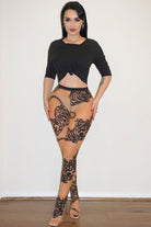 Women's Short Sleeve Crop Top & Lace Leggings Set - photo 2