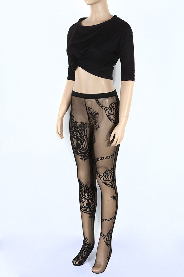 Women's Short Sleeve Crop Top & Lace Leggings Set - photo 2