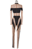 Women's Off-Shoulder Short Sleeve Mesh Panel Jumpsuit - photo 3