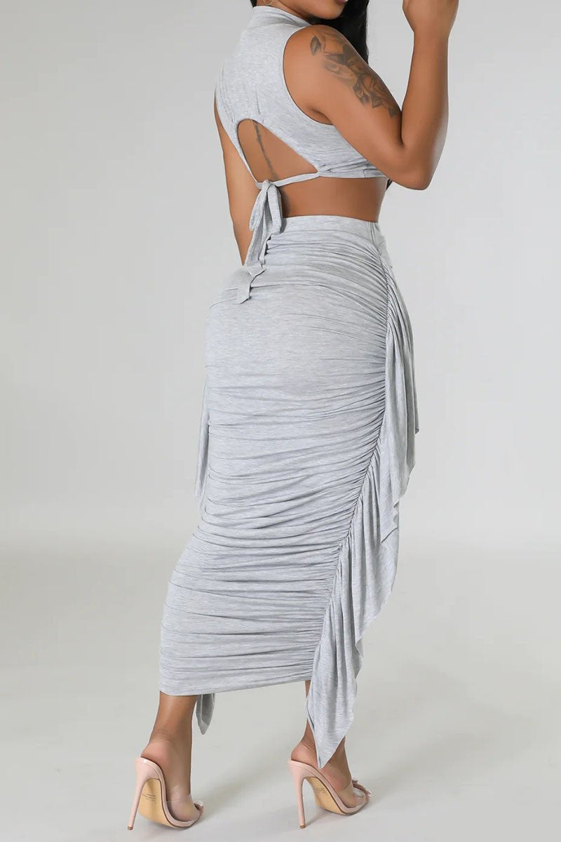 Ruched midi skirt set side view