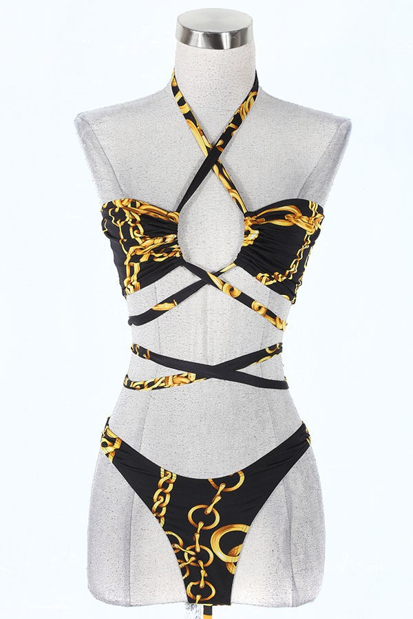 Women's Chain Print Blouse, Bralette & Shorts 3-Piece Set - photo 5
