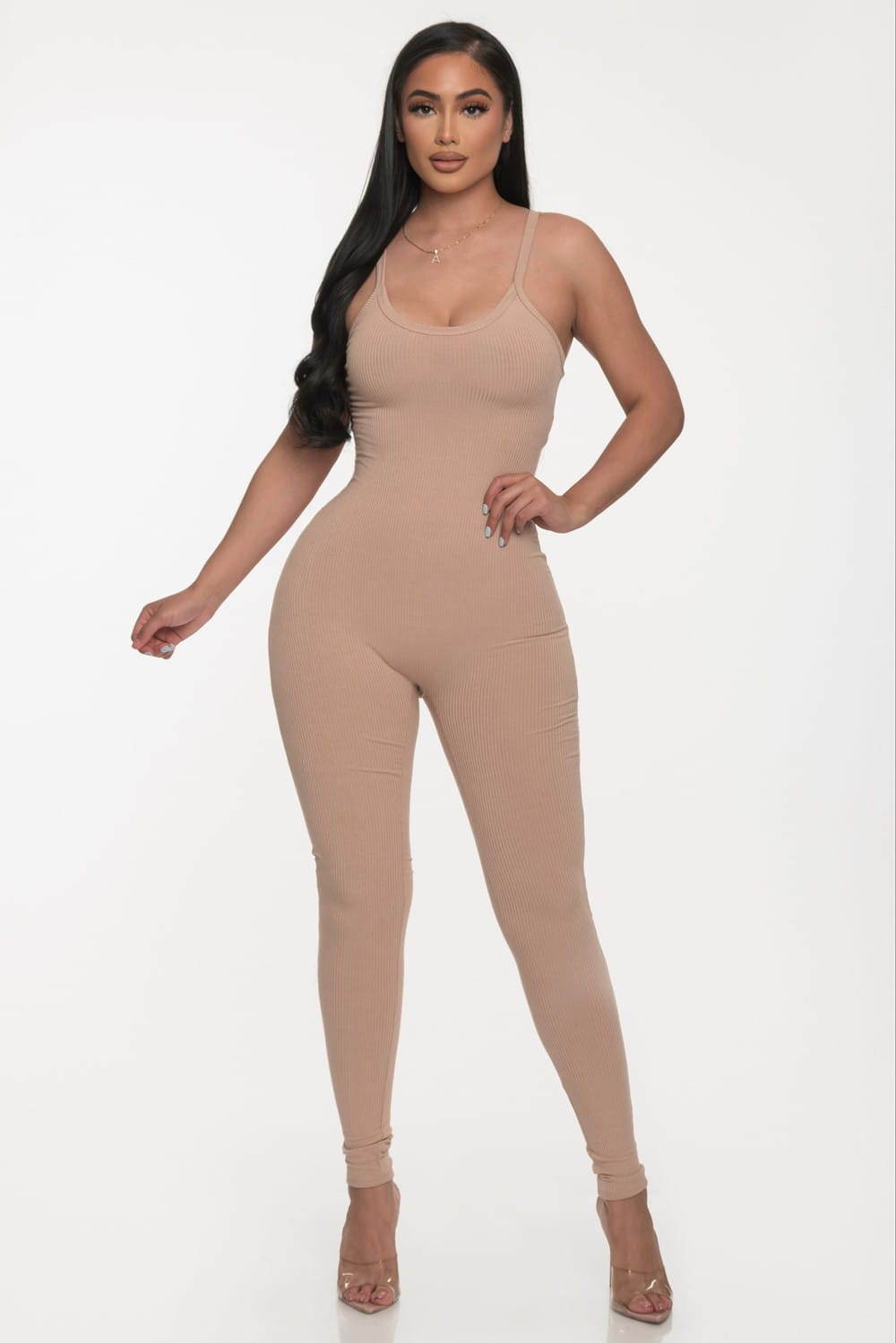 Women's Midnight Essential Ribbed Bodycon Jumpsuit – front view