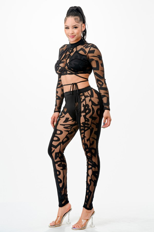 Women's Lace Long Sleeve Crop Top & Leggings Set - photo 2