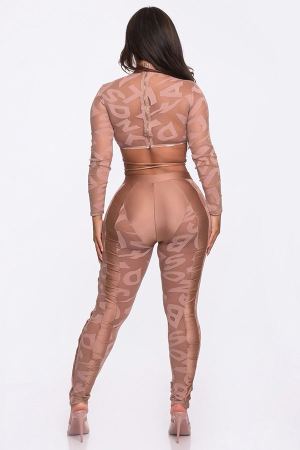 Women's Lace Long Sleeve Crop Top & Leggings Set - photo 3