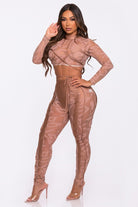 Women's Lace Long Sleeve Crop Top & Leggings Set - photo 2