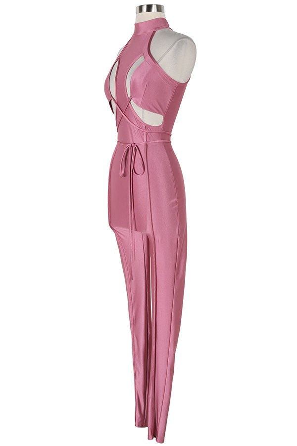 Women's Halter Tie-Back Cutout Jumpsuit - photo 2