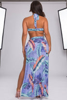 Women's Printed Halter Bikini & Maxi Skirt Cover-Up Set - photo 3