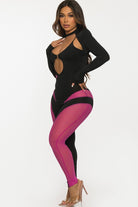Women's Contrast Mesh Panel Cutout Long Sleeve Jumpsuit - photo 3