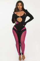 Women's Contrast Mesh Panel Cutout Long Sleeve Jumpsuit - photo 2