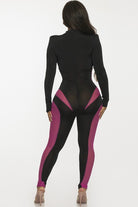 Women's Contrast Mesh Panel Cutout Long Sleeve Jumpsuit - photo 5