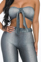 Women's Stardust Glam Glitter Crinkle Tube Top Wide Leg Pants Set – back view