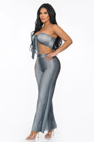 Women's Stardust Glam Glitter Crinkle Tube Top Wide Leg Pants Set – side view