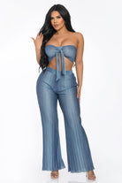 Women's Stardust Glam Glitter Crinkle Tube Top Wide Leg Pants Set – full-length view