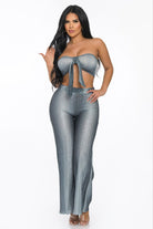 Women's Stardust Glam Glitter Crinkle Tube Top Wide Leg Pants Set – front view