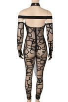 Women's Printed Mesh Halter Cutout Long Sleeve Jumpsuit - photo 3