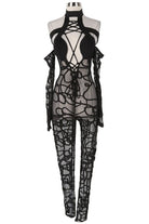 Women's Printed Mesh Halter Cutout Long Sleeve Jumpsuit - photo 4