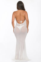 Women's Off-White Oasis Veil Sheer Mesh Dress Bra and Pants Resort Cover Up – full-length view