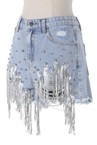 Women's Rhinestone Fringe Distressed Denim Shorts - photo 2