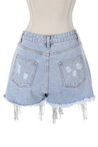 Women's Rhinestone Fringe Distressed Denim Shorts - photo 3