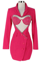Women's Blazer Mini Dress & Rhinestone Bra Top Set