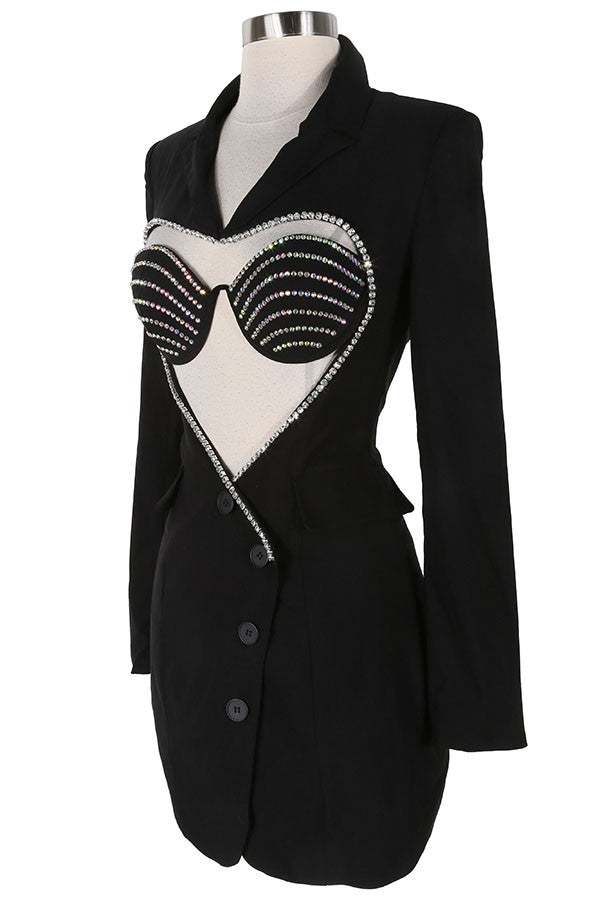 Women's Blazer Mini Dress & Rhinestone Bra Top Set - photo 3