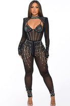 Women's Beaded Sheer Mesh Cutout Jumpsuit - photo 2
