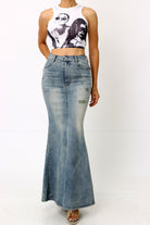 Denim mermaid skirt back view