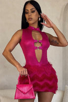 Women's pink halter cutout top and mini skirt set