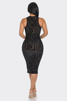 Women's Mocha Midnight Marble Velvet Flocking Mesh Midi Dress – full-length view