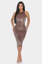 Women's Mocha Midnight Marble Velvet Flocking Mesh Midi Dress – side view