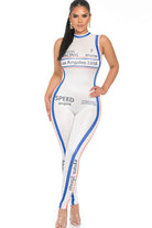 Women's Racing Print Sleeveless Mock Neck Jumpsuit