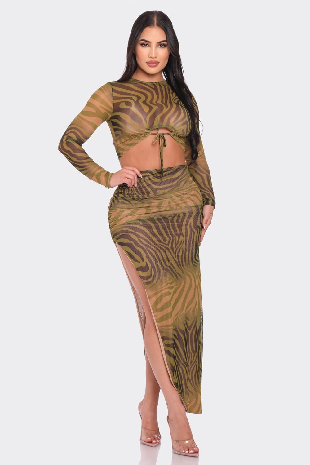 Women's Olive Top and Long Skirt Set – front view