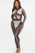 Women's Sheer Mesh Colorblock Long Sleeve Jumpsuit - photo 4