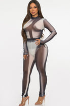Women's Sheer Mesh Colorblock Long Sleeve Jumpsuit - photo 3