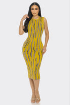 Women's Cozy Print Knit Fitted Midi Dress – front view