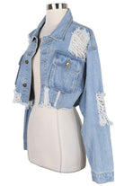 Women's Distressed Cropped Denim Jacket - photo 2