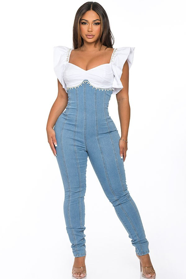 Women's Suspender High-Waist Denim Jumpsuit