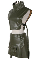 Women's Faux Leather Mock Neck Crop Top & Cargo Mini Skirt Set - photo 2