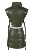 Women's Faux Leather Mock Neck Crop Top & Cargo Mini Skirt Set - photo 3