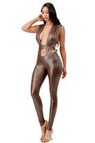 PU leather cutout skinny jumpsuit - Epicplacess