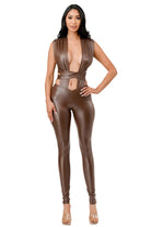PU leather jumpsuit side view - Epicplacess