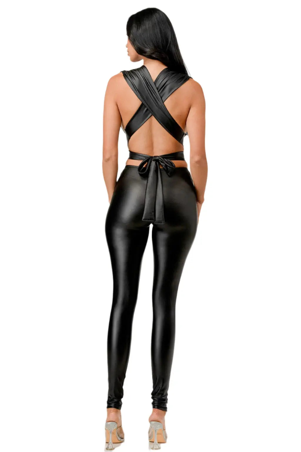 Leather cutout jumpsuit front view - Epicplacess