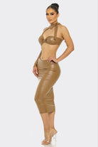 Women's Noir Edge Tie Neck Cutout Pu Midi Dress – side view