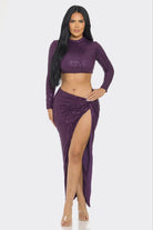 Women's Purple Sequence Top and Skirt Set – front view