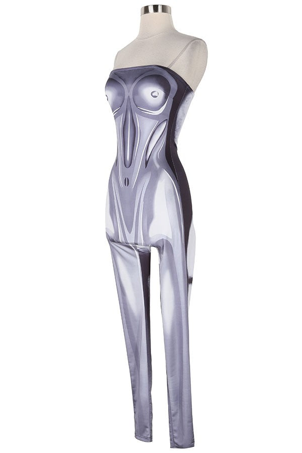 Women's Metallic Print Strapless Fitted Jumpsuit - photo 2