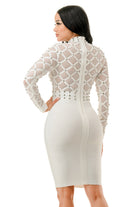 Women's white embellished lattice long sleeve bandage mini dress - photo 2